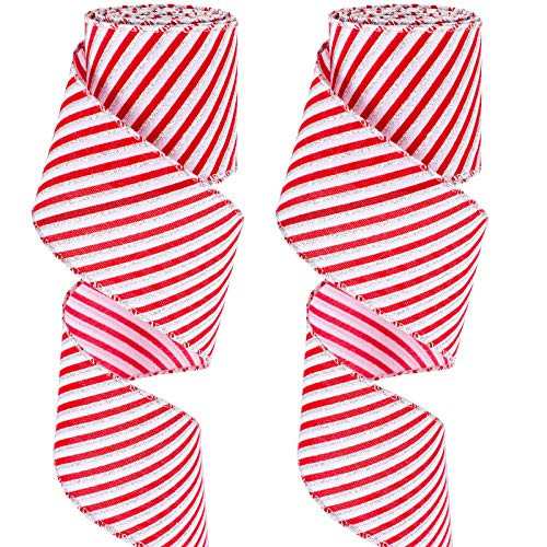 2 Rolls Christmas Wired Edge Ribbon White Stripe Ribbon Craft Ribbon with Silver Wire Christmas T... | Walmart (US)