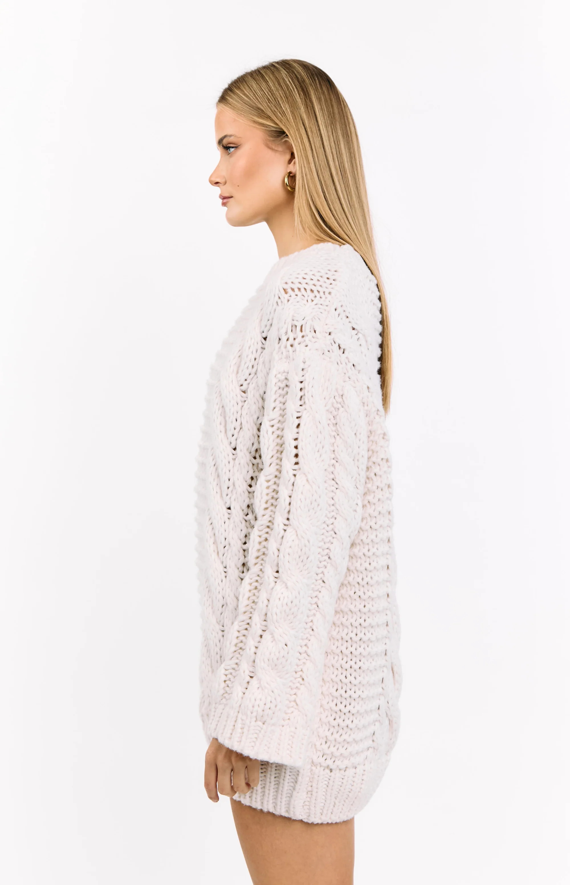 Thursdays Cream Cable Knit Sweater Dress | Beginning Boutique (US)