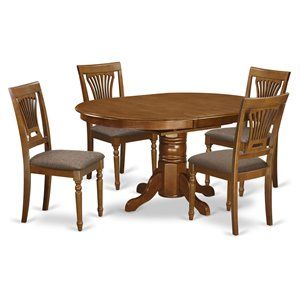East West Furniture Avon 5-piece Dining Set with Fabric Seat in Saddle Brown | Cymax