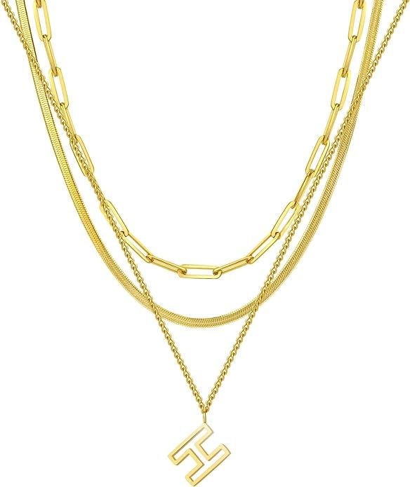 14K Gold Necklace For Women Trendy, Initial Layered Necklaces For Women Dainty Snake Chain Jewler... | Amazon (US)