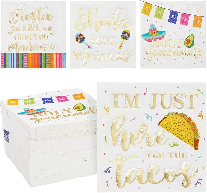 100 Pack Mexican Paper Napkins for Cinco de Mayo Party Supplies, Taco Fiesta Decorations in 4 Des... | Amazon (US)