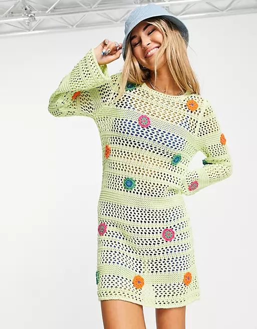 ASOS DESIGN mini dress with crochet flowers | ASOS (Global)