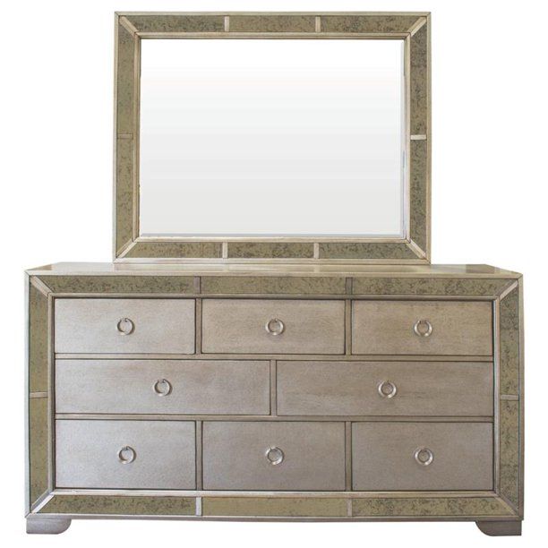 Best Master Ava Solid Wood Mirrored 2-Pc Dresser and Mirror Set in Silver Bronze - Walmart.com | Walmart (US)