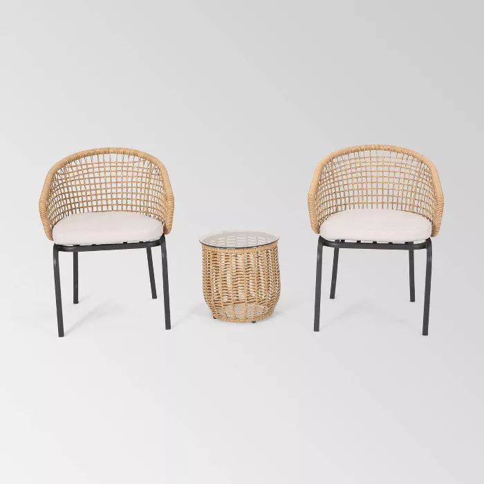 Arias 3pc Wicker Chat Set - Light Brown/Beige - Christopher Knight Home | Target