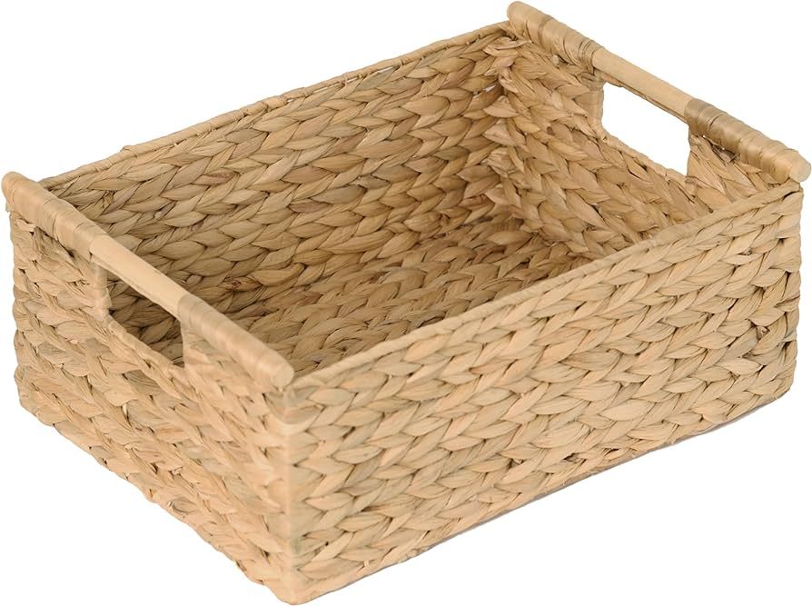 VATIMA Extra Large Wicker Basket Rectangular with Wooden Handles for Shelves, Water Hyacinth Bask... | Amazon (US)