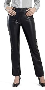 Balleay Art Faux Leather Pants for Women, Straight Leg Mid Waist Butt Lift Elastic Black Pants wi... | Amazon (US)