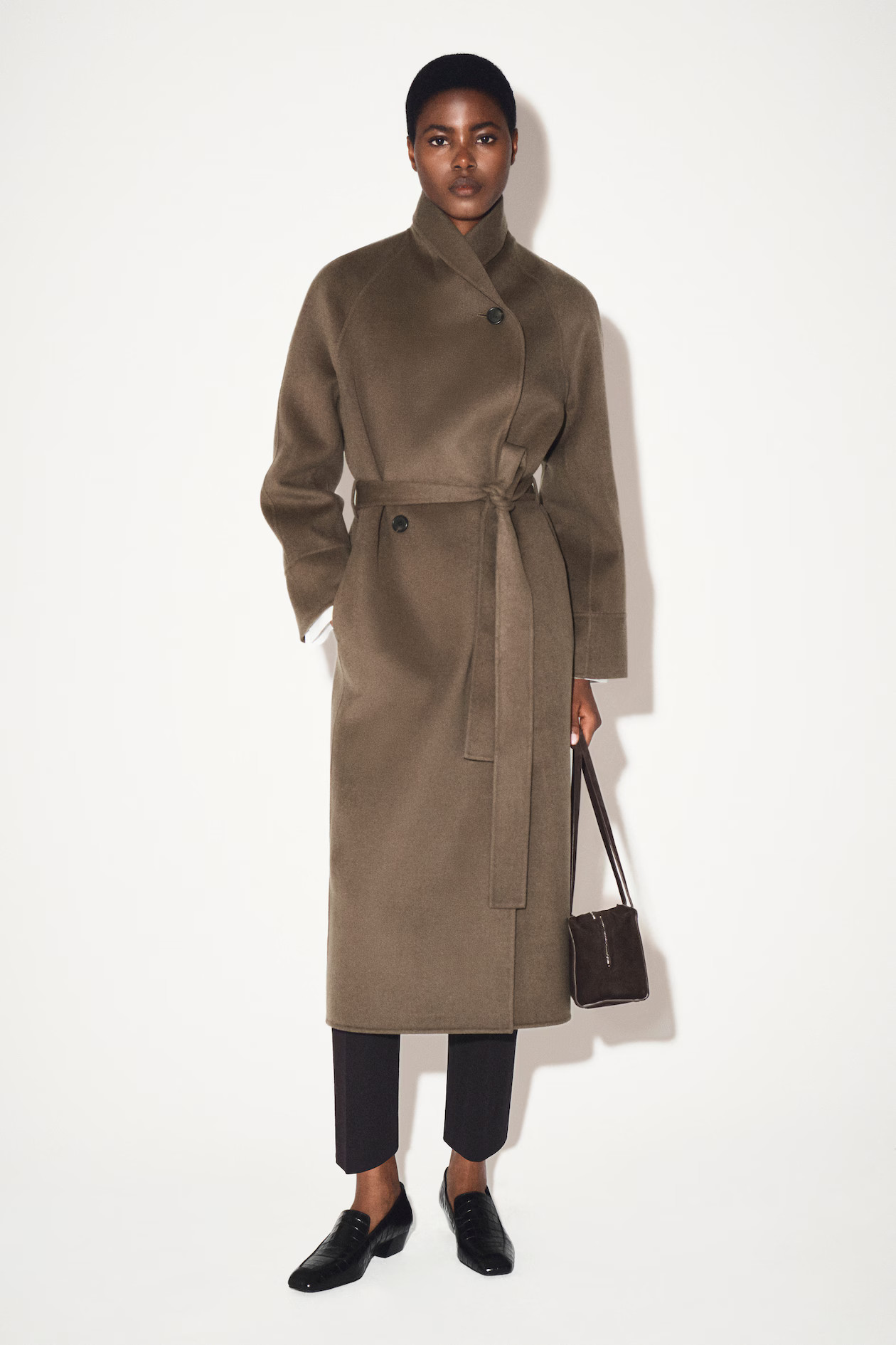 BELTED DOUBLE-FACED WOOL LONG COAT - BROWN | COS GB | COS UK