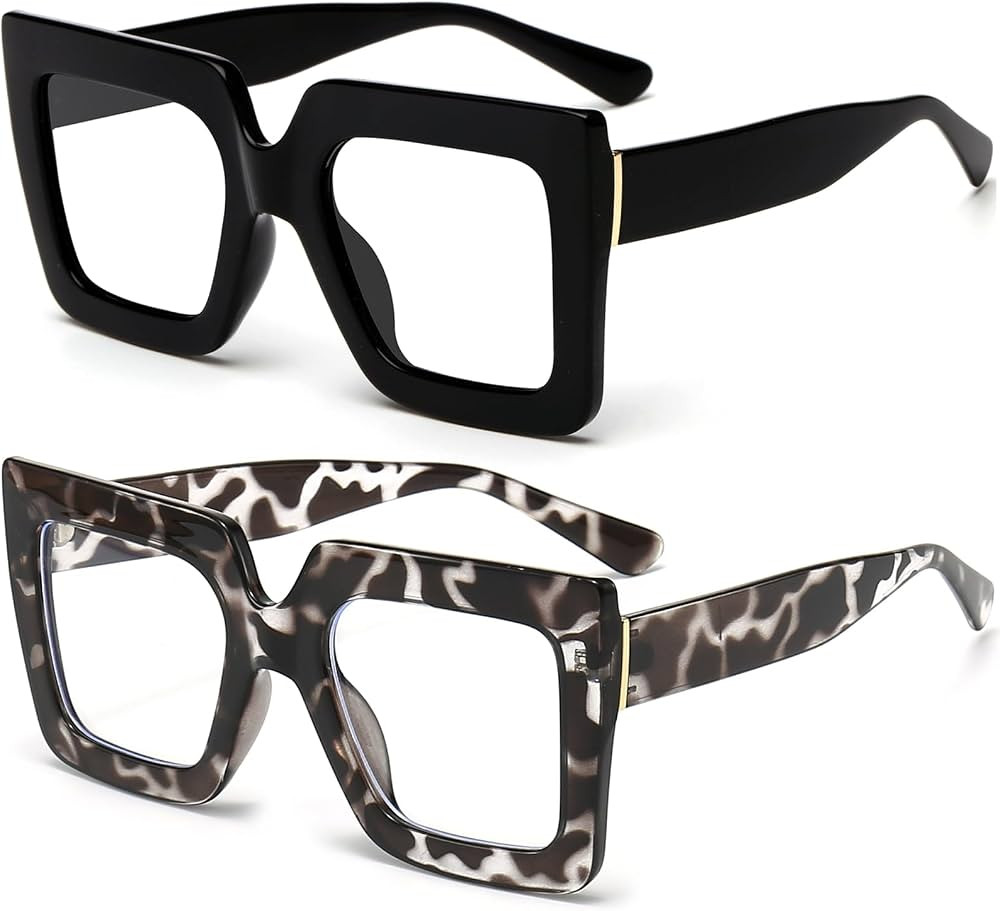 Oversized Blue Light Glasses for Women Fashion Thick Square Computer Eyewear Non-Prescription Bla... | Amazon (US)