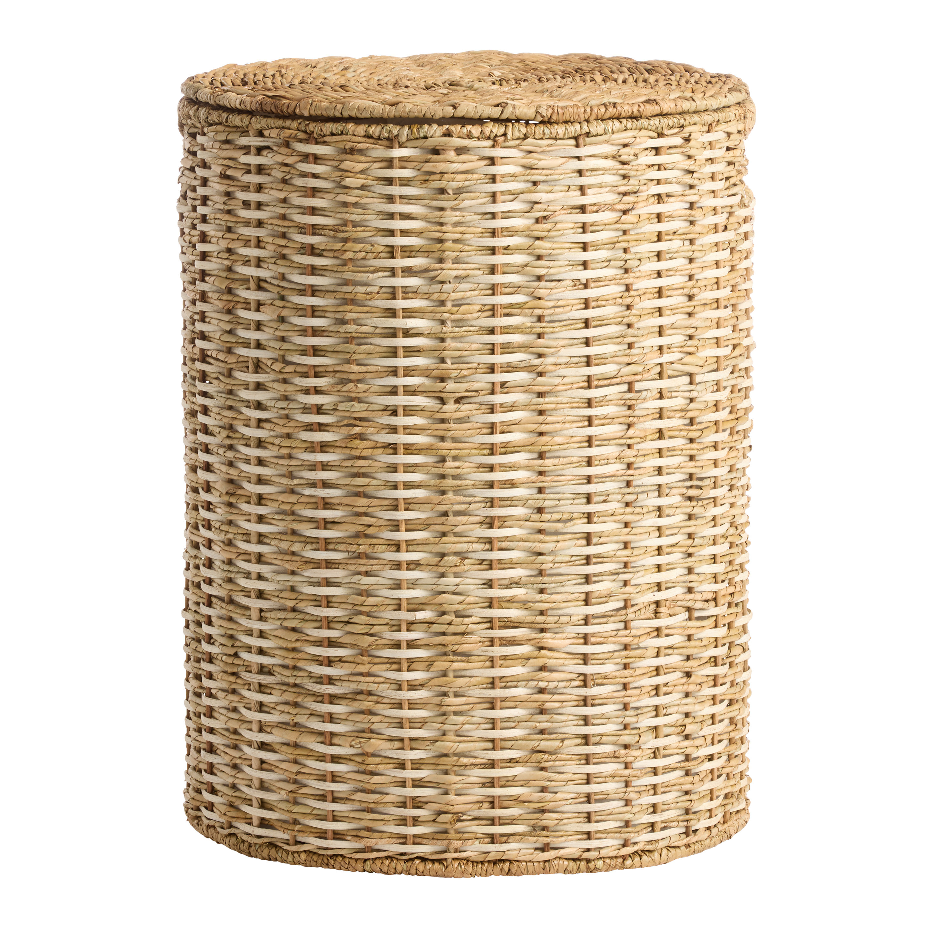 Natural and White Seagrass and Rattan Laundry Hamper with Liner | World Market