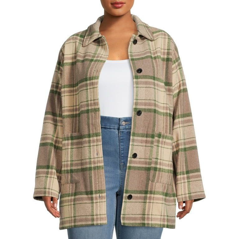 Jason Maxwell Women's Plus Size Plaid Belted Shirt Jacket | Walmart (US)