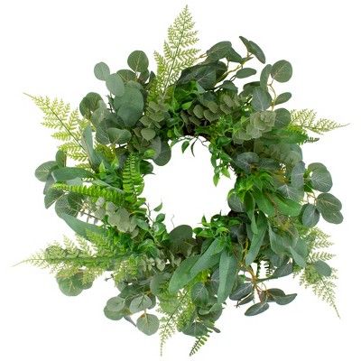 Northlight Mixed Foliage Artificial Spring Wreath, Green - 24-Inch | Target