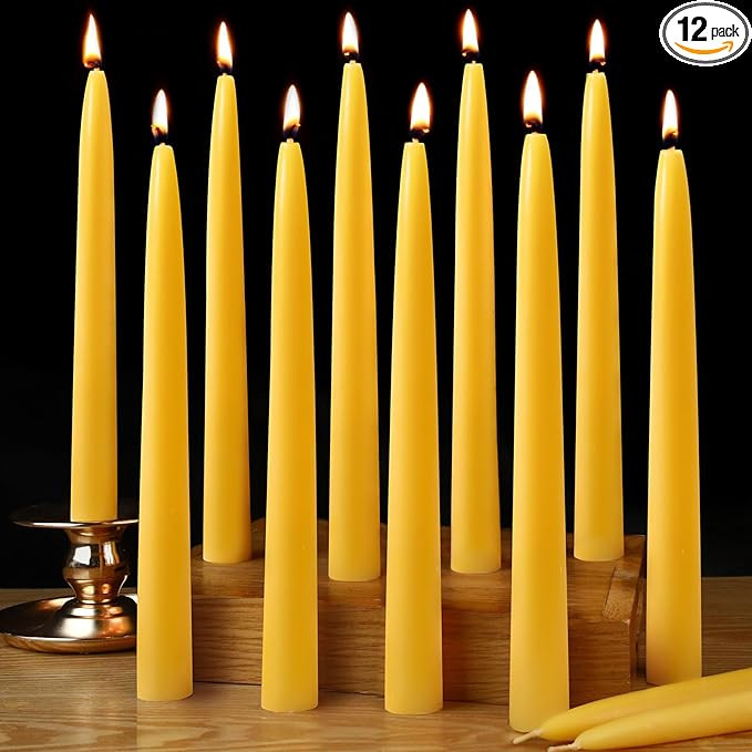10inch Beeswax Taper Candles 12 Pack Natural Pure Beeswax Candlesticks Smokeless 10 Hour Long Bur... | Amazon (US)