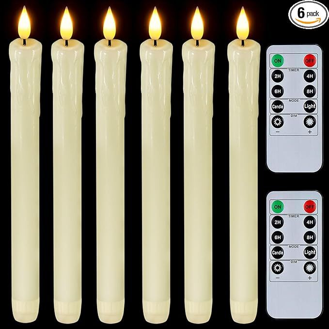 Homemory Real Wax LED Flameless Taper Candles with Remote Timer, 9.6 Inches Ivory Candlesticks, D... | Amazon (US)