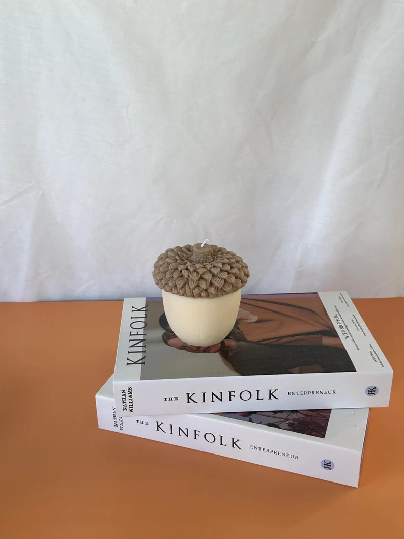 Acorn Knit Pillar Candle: Homemade Soy Wax, Cozy Autumn Decor - Etsy | Etsy (US)