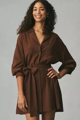 Endless Rose Blouson-Sleeve Belted Mini Shirt Dress | Anthropologie (US)