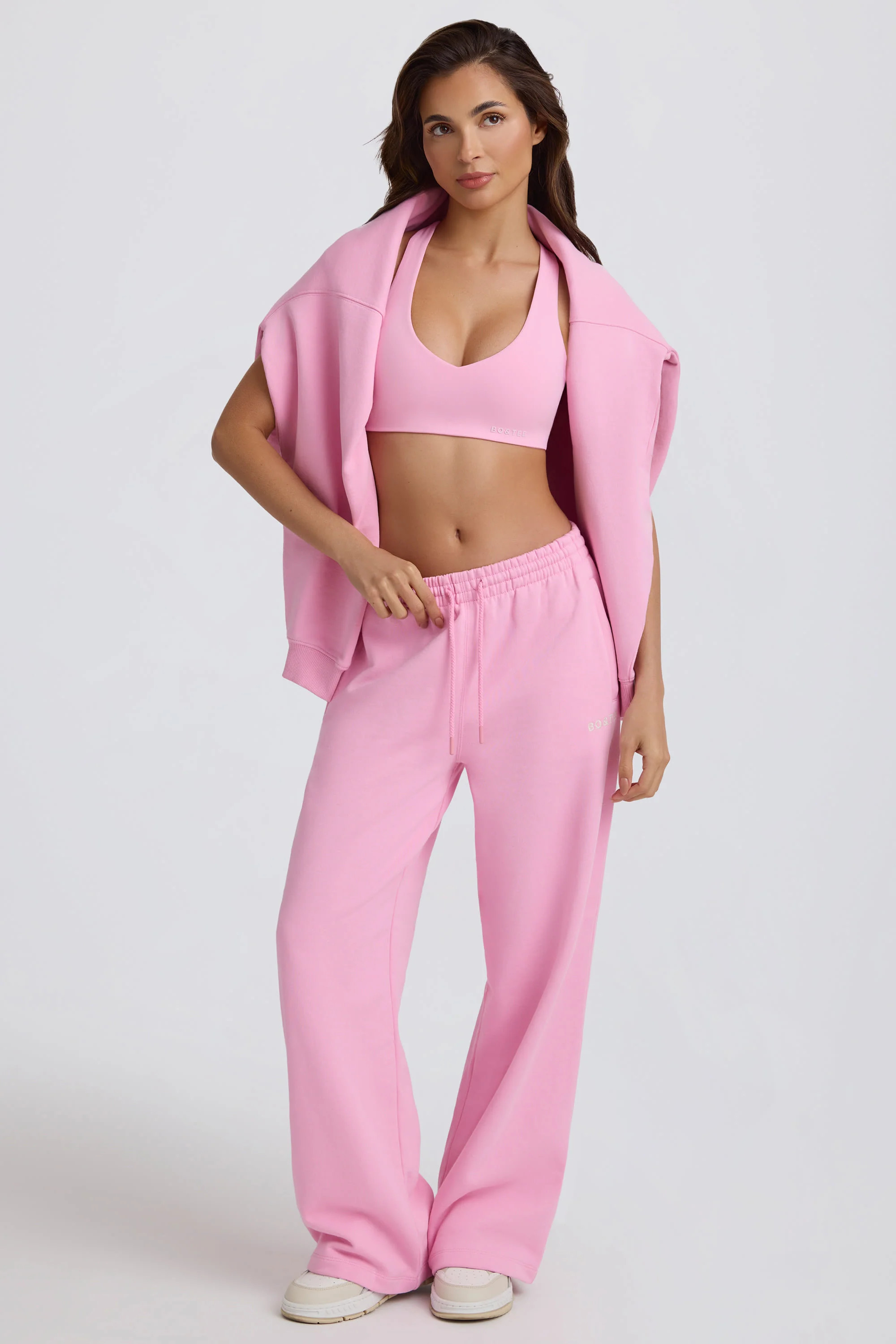 Mid-Rise Wide-Leg Joggers in Baby Pink | Oh Polly