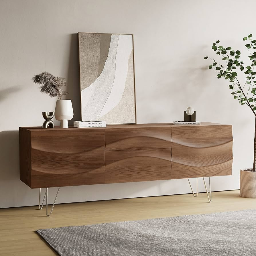 Amazon.com: POVISON Wood Media Console, 63'' Mid Century TV Stand with Metal Legs, 4 Compartments... | Amazon (US)