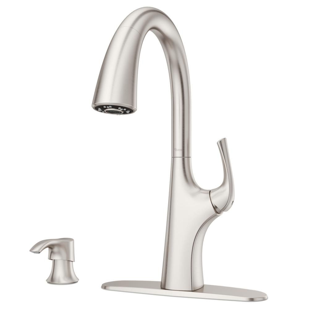 Pfister Ladera Single-Handle Pull-Down Sprayer Kitchen Faucet with Soap Dispenser in Spot Defense St | The Home Depot