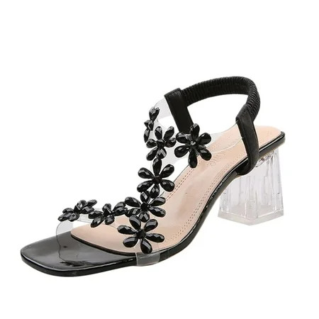 Gibobby Women Sandals Women s Clear Heeled Sandals Ankle Strap Block Chunky High Heel Open Toe Pump  | Walmart (US)