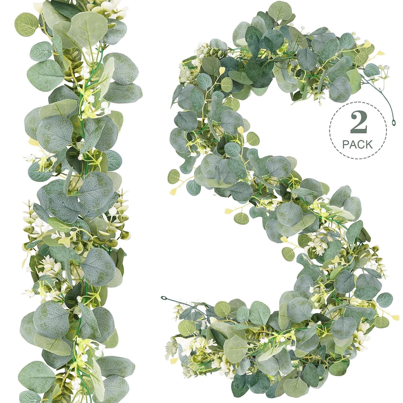 Huryfox Eucalyptus Garlands, 2 Pcs Lush Fake Plants Greenery Garland with Flowers- Artificial Han... | Walmart (US)