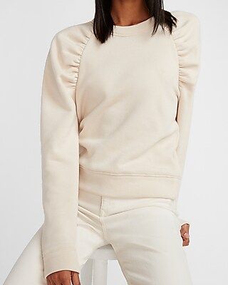 Ruched Sleeve Crew Neck Sweatshirt | Express