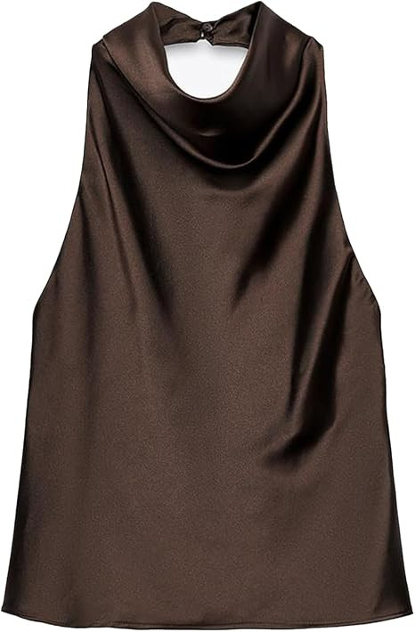 Women's Satin Tank Top Backless Halter Neck Camisole Elegant Draped Front Loose Fit Sexy Summer T... | Amazon (US)