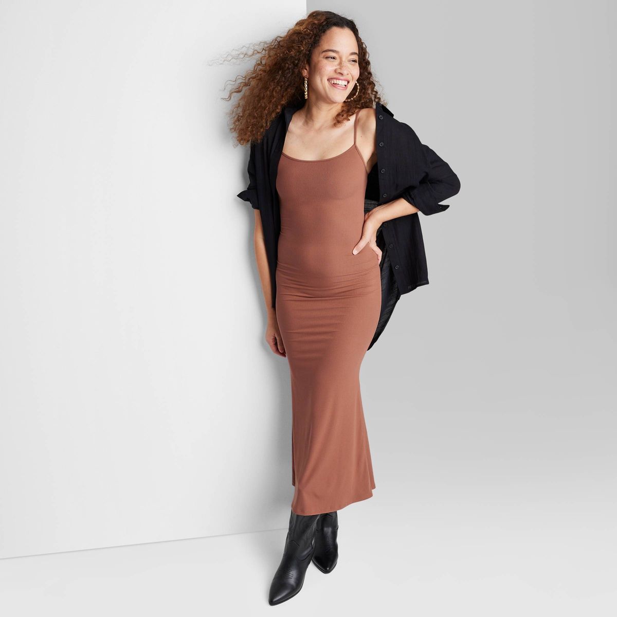 Women's Ribbed Maxi Slip Value Dress - Wild Fable™ Brown L | Target