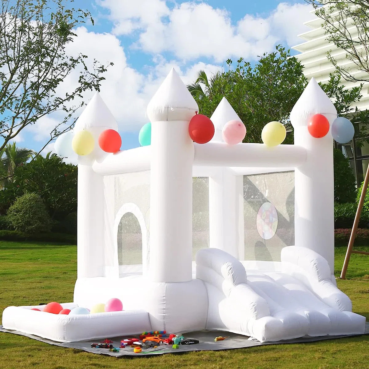 9' x 9' White Bounce House with Slide and Blower | Wayfair North America