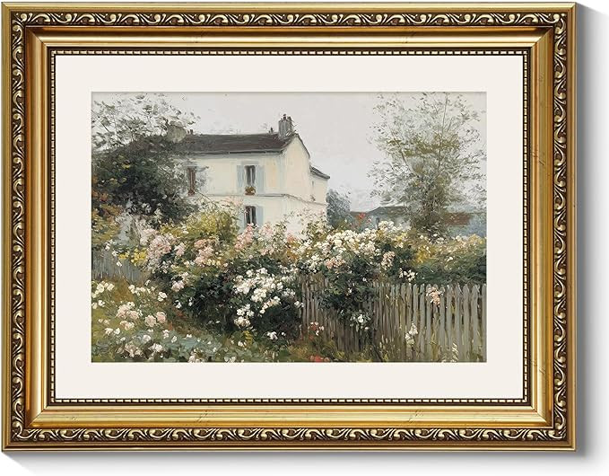 ARPEOTCY Vintage Cottage Garden Wall Art, Framed Floral House Painting Print, French Country Styl... | Amazon (US)