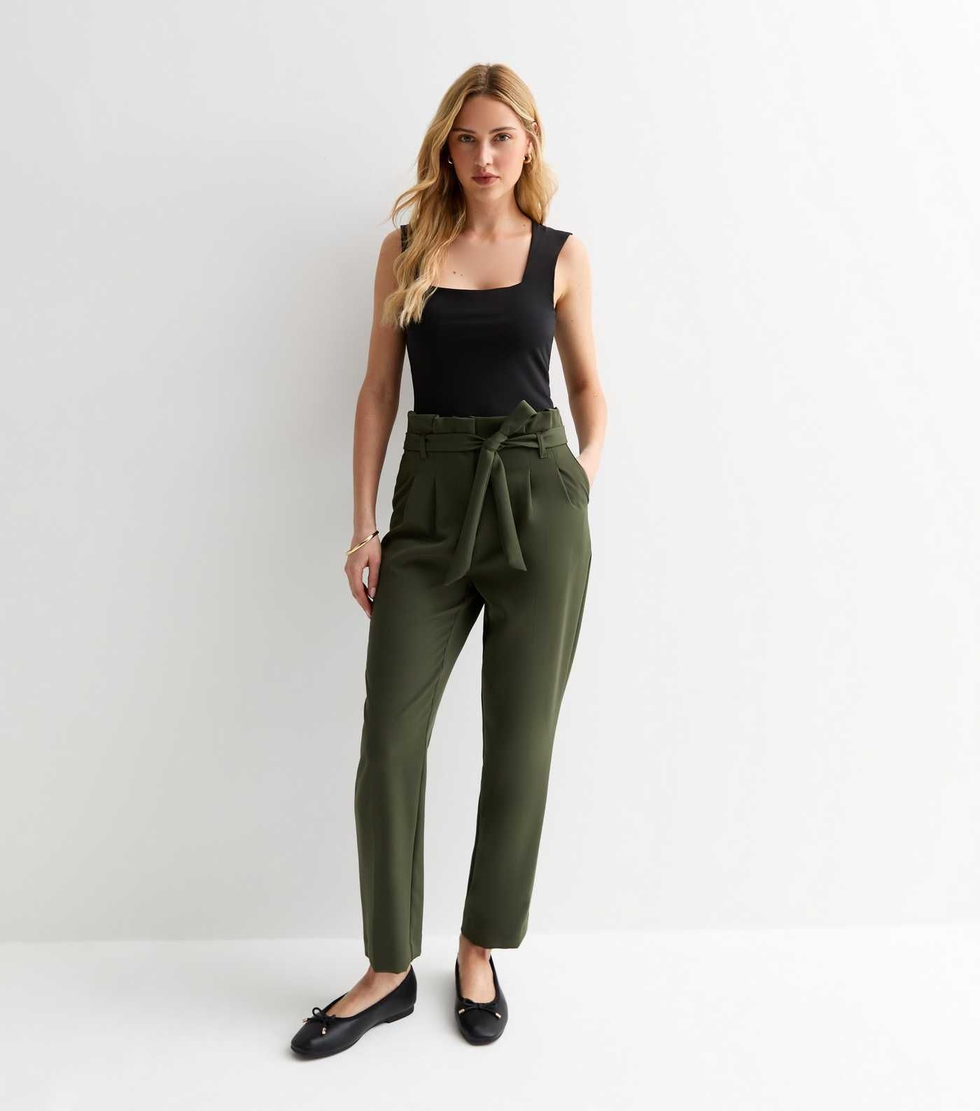 Khaki High Waist Paperbag Trousers
						
						Add to Saved Items
						Remove from Saved Items | New Look (UK)