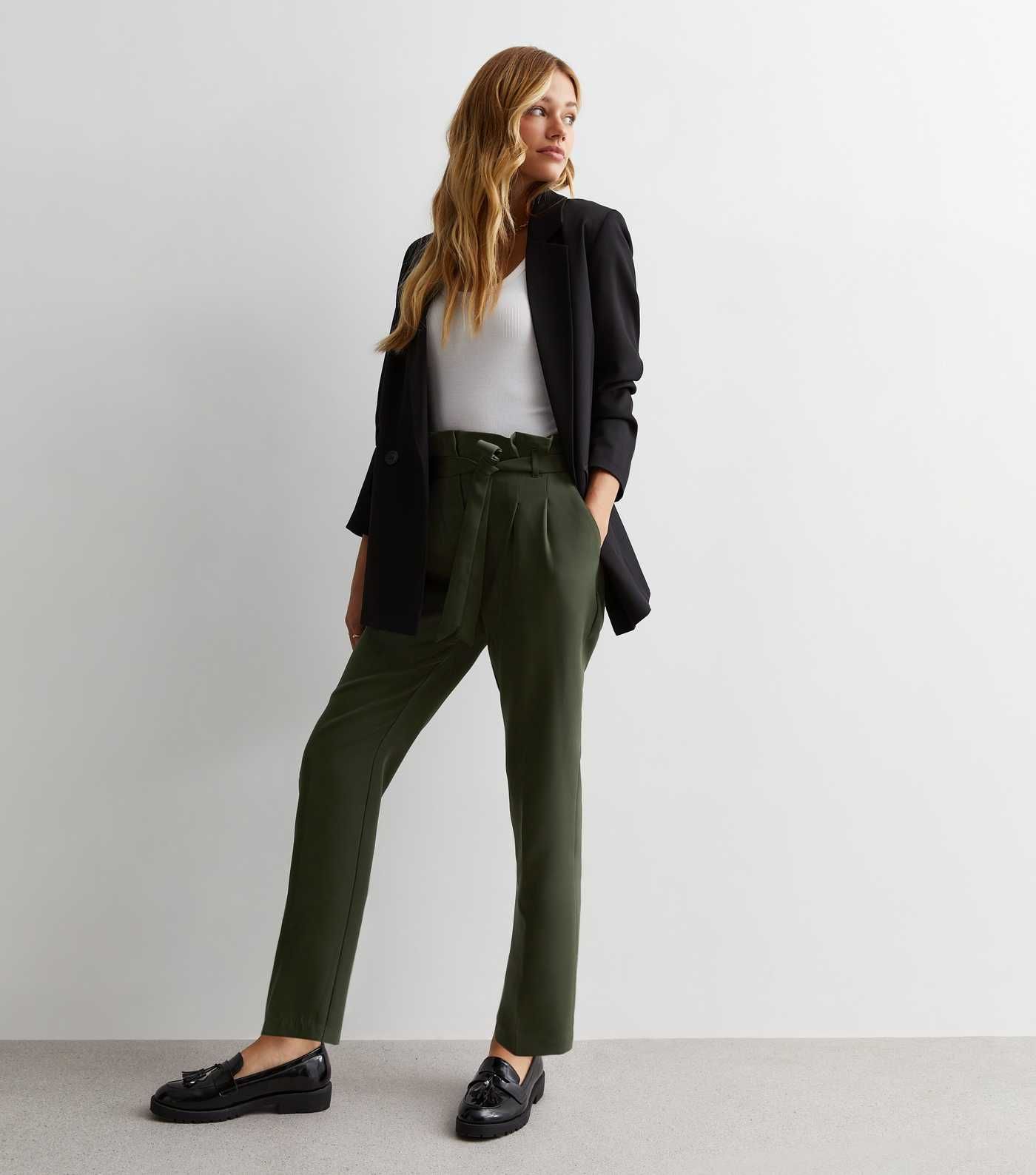 Khaki High Waist Paperbag Trousers
						
						Add to Saved Items
						Remove from Saved Items | New Look (UK)