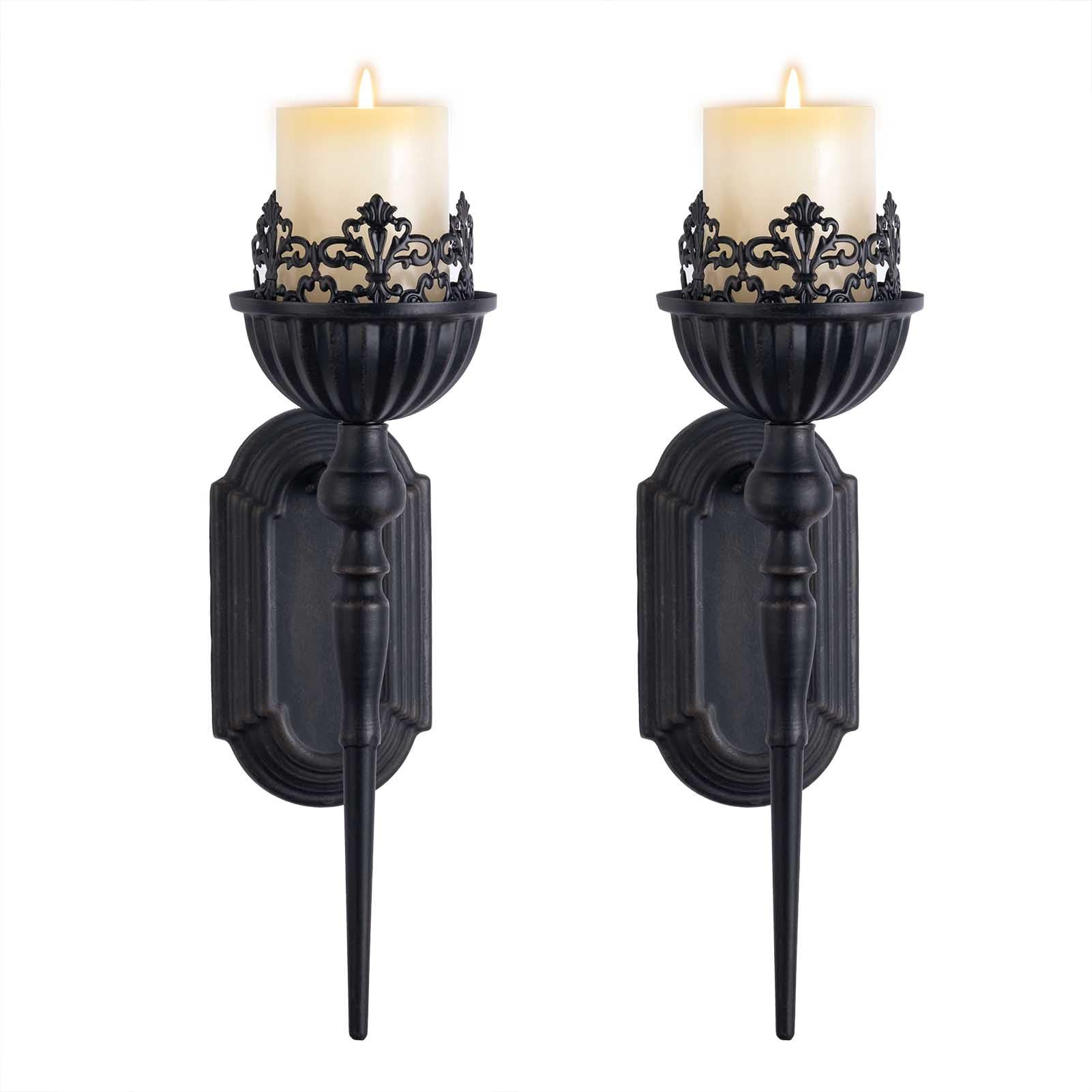 Wall Sconce Candle Holder (Set of 2) Black Crown and Scepter Design Wall-Mount Metal Candle Holders  | Amazon (US)