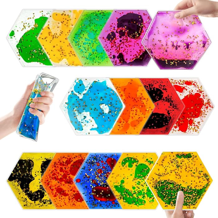 Squishy Liquid Sensory Gel Tiles 12 Packs - Hexagon Liquid Sensory Pads for Stress Relief & Fidge... | Amazon (US)