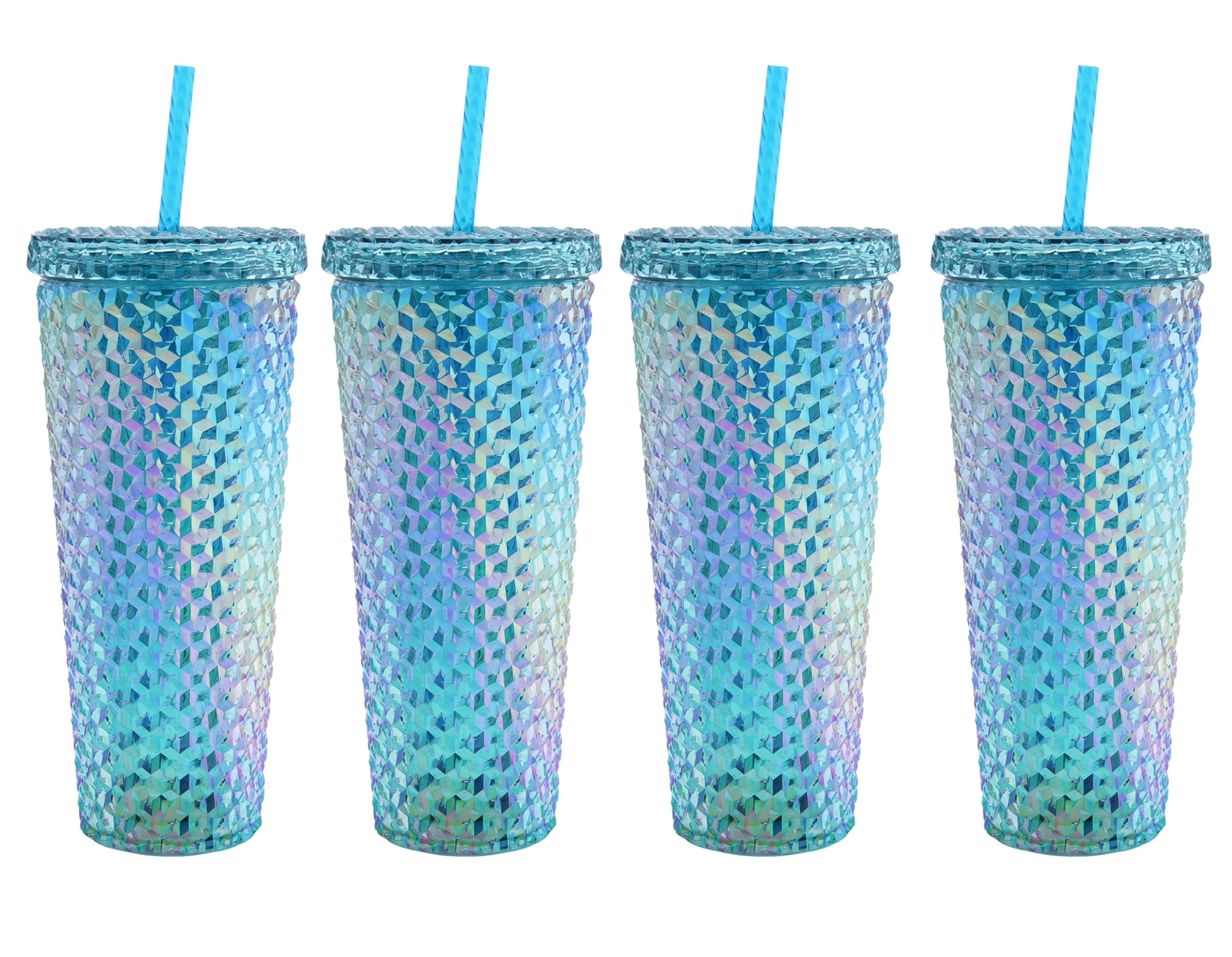 Mainstays 4-Pack 26-Ounce Acrylic Textured Tumbler with Straw, Iridescent Teal | Walmart (US)