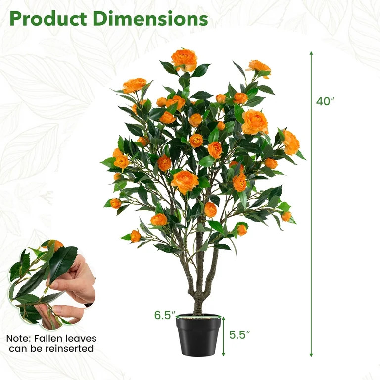 Costway 40\u201d Artificial Camellia Tree with 37 Flowers, River Stones for Living Room Front | Walmart (US)