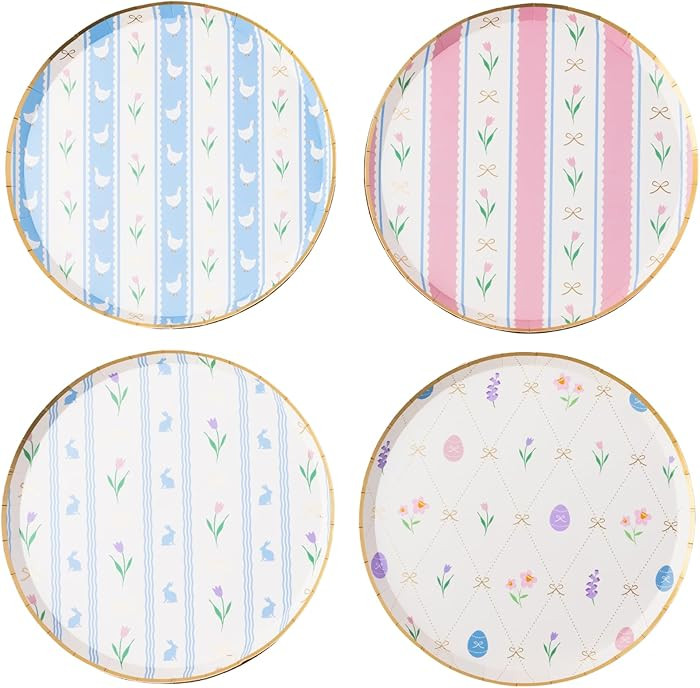 Bonjour Fête Easter Pastel Floral Paper Party Small Plates | Premium Party Supplies | Gold Foil ... | Amazon (US)