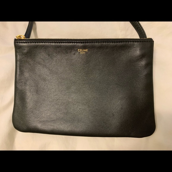 Authentic Designer Celine Trio Lambskin Leather Crossbody Bag in Black | Poshmark