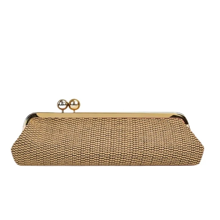 Women's Kisslock Straw Clutch bag, Gold Frame Clasp party Purse , Woven Shoulder Bag for Beach Va... | Walmart (US)