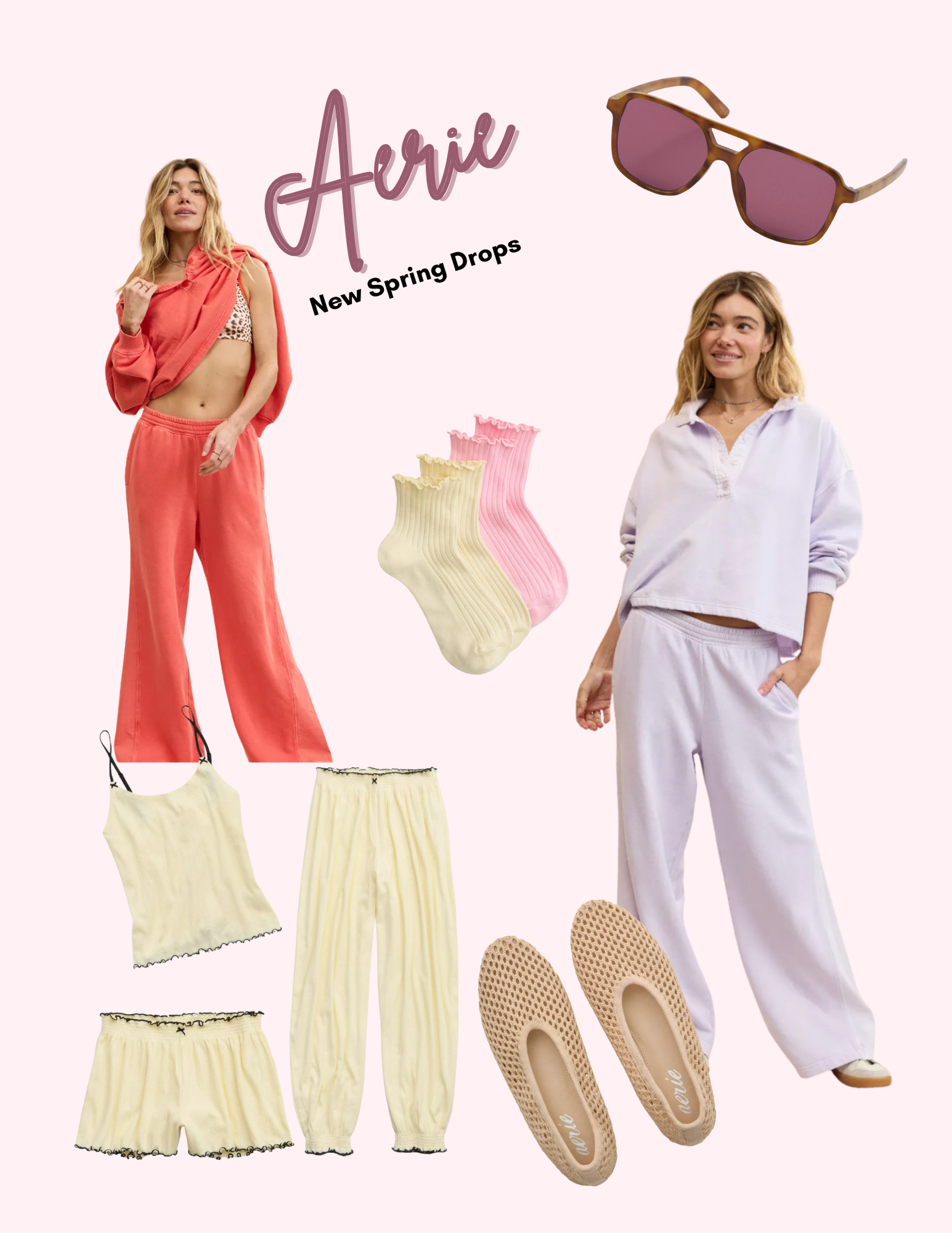 Aerie understood the assignment with these new lounge sets, cozy socks, ballet flats, and the cutest sunnies — all in the prettiest soft spring shades. This is your sign to refresh your everyday basics with comfy + cute pieces you’ll actually live in all season ✨
Linked all my favorites for easy spring styling 💗 #LTKspring #LTKstyle #LTKfinds #AerieStyle #AerieSpring #SpringOutfits #LoungewearStyle #EverydayOutfits #ComfyAndCute #SpringBasics #NeutralOutfits #PastelStyle #AffordableFashion #StayCozy #MomStyle #CasualChic 

 