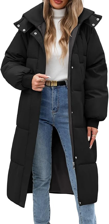 Women Long Puffer Coat Winter Warm Hooded Jacket Long Sleeve Parka Full Length Down Coats With Zi... | Amazon (US)