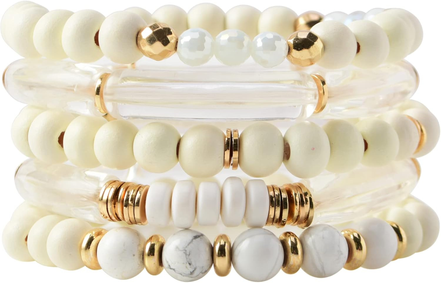 Heishi Beaded Acrylic Bamboo Tube Bangle Bracelets Set for Women, Colorful Stackable Curved Tube ... | Amazon (US)