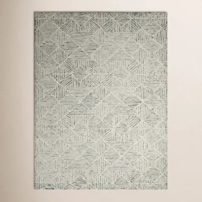 Linsly Geometric Handmade Tufted Wool/Cotton Light Green/Ivory Area Rug | Wayfair North America