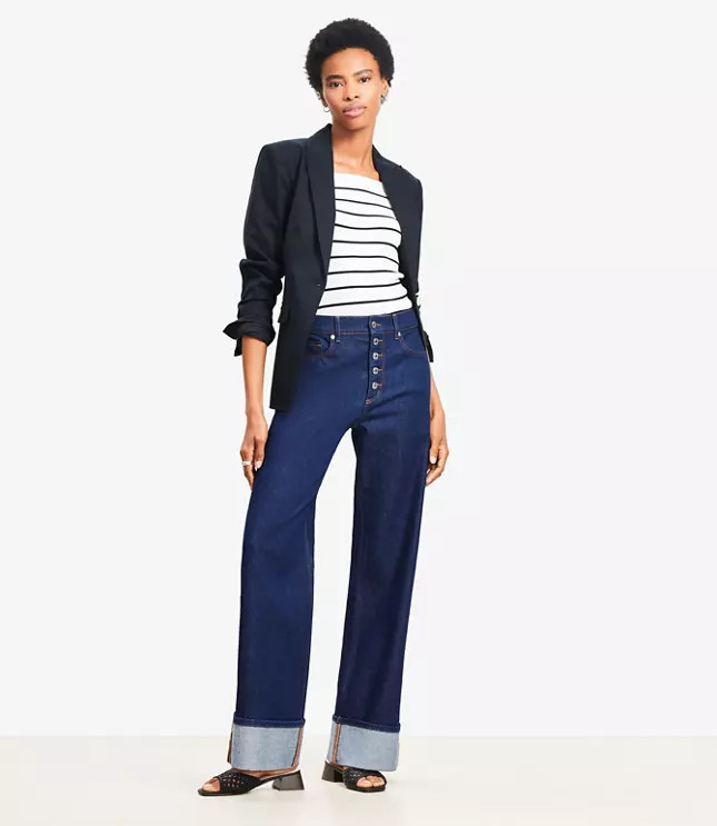 Tall Cuffed High Rise Wide Leg Jeans in Rinse Wash | LOFT