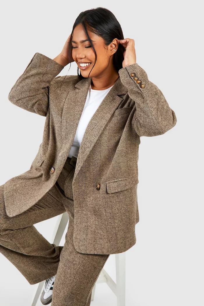 Plus Herringbone Tailored Oversized Blazer | boohoo (US & Canada)