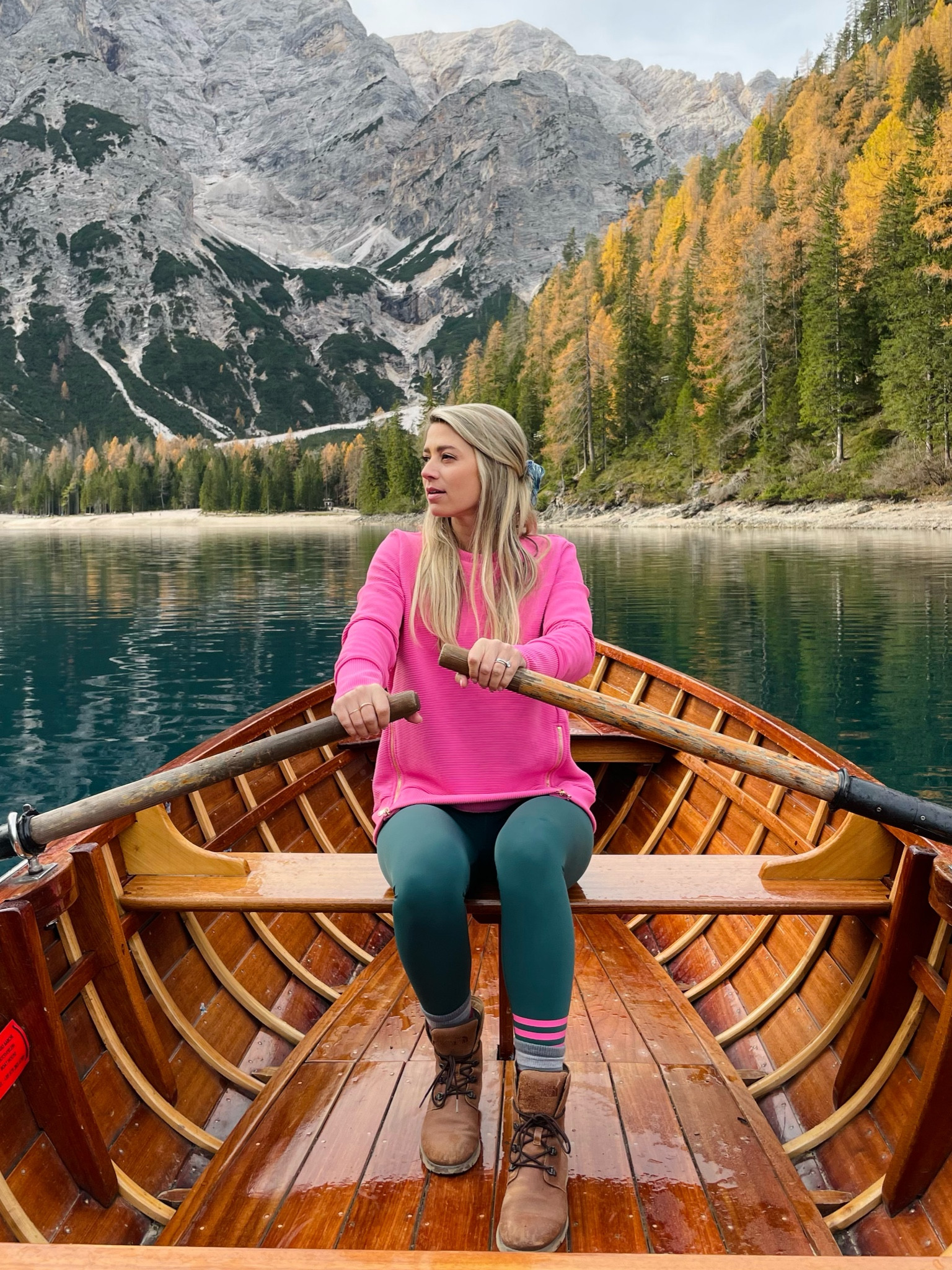 Rowing in the Italian Alps during Fall never looked so good! This is one of my favorite athleisure sets, and the crewneck + leggings + entire site is 30% off with code CYBER30 for Cyber Week! #travel #italy #workout #boots #winterboots 

#LTKeurope #LTKtravel #LTKCyberweek