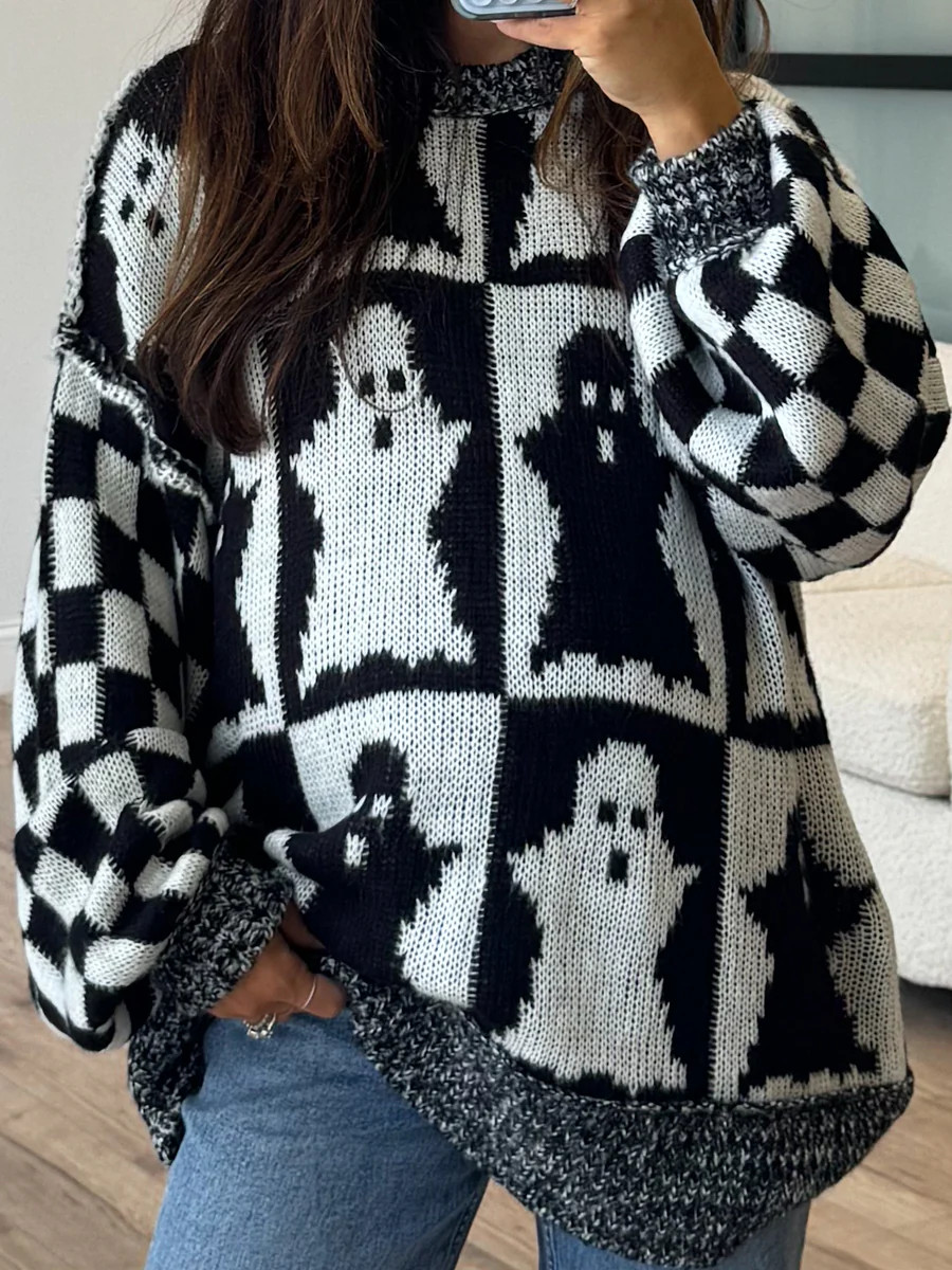 Oversized Checkered Ghost Sweater | White/Black | PRE-ORDER | Talulah