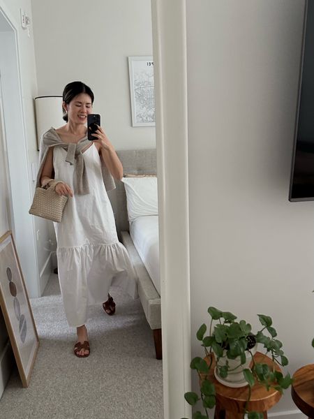 Cardi: old Everlane 
Dress: One Wednesday. Perfect white dress. It’s lined, got pockets and not see through! 
