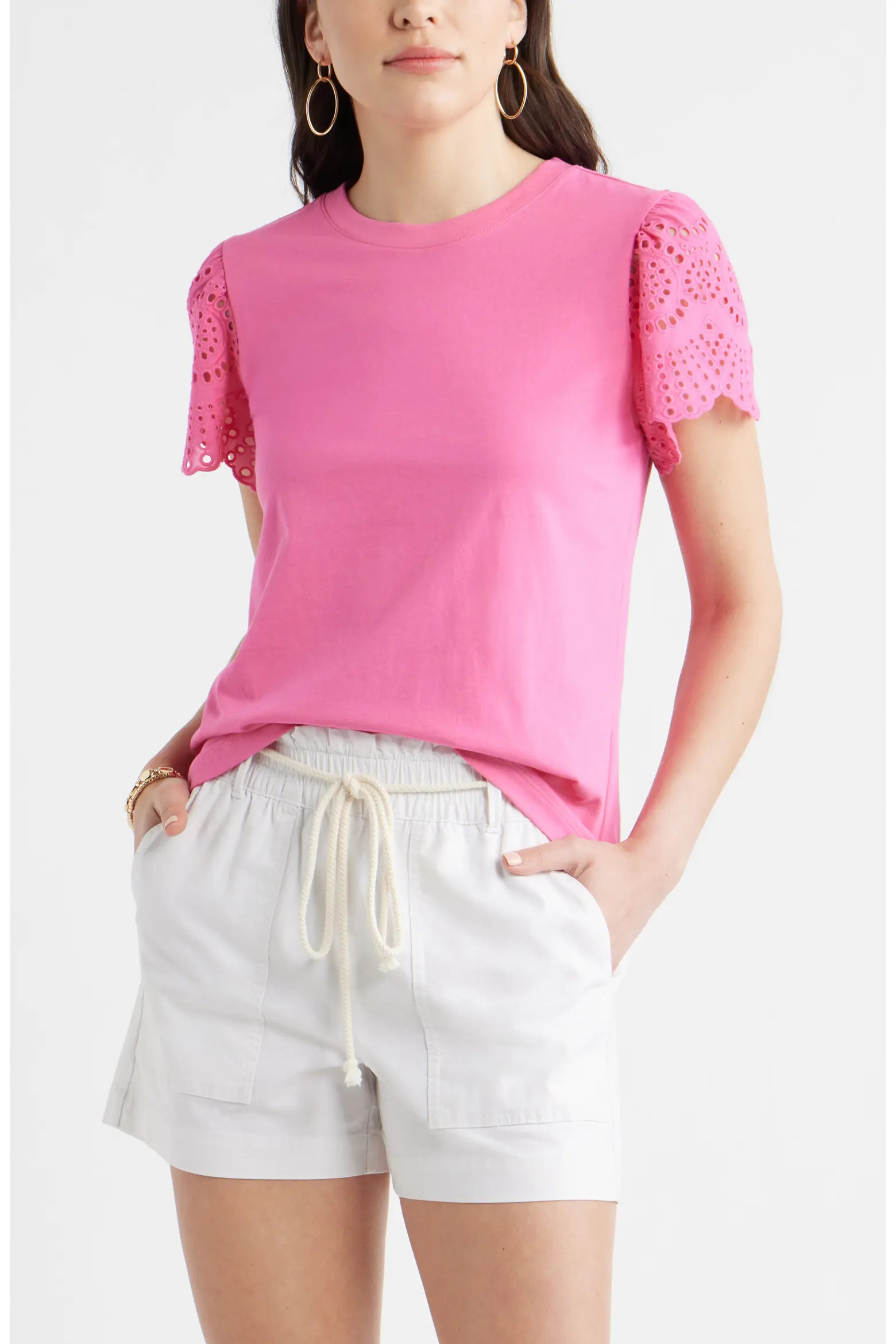 Eyelet Sleeve Mixed Media T-Shirt (Women) | Nordstrom | Nordstrom
