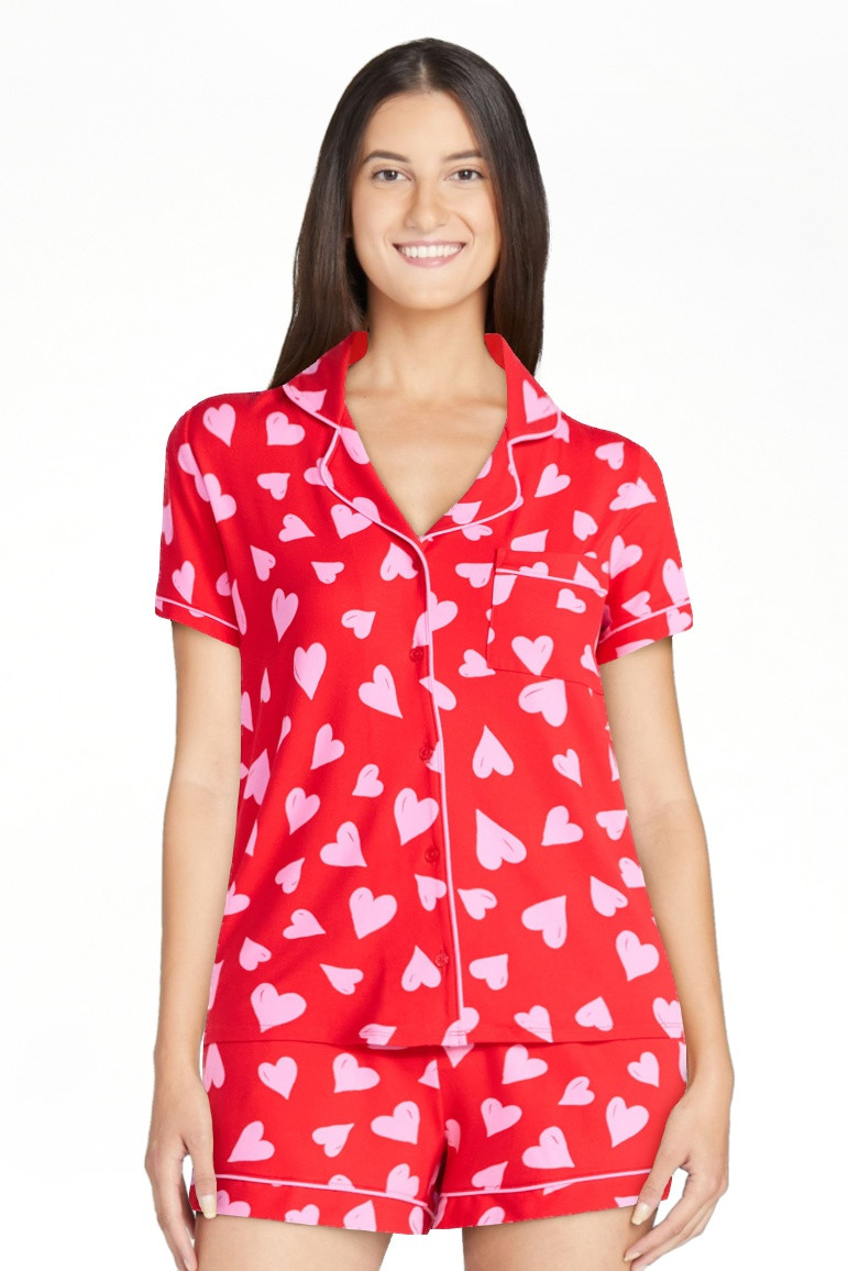 Joyspun Women's Dreamy Soft Collection Notch Top and Shorts Valentine's Day Valentine's Day Pajam... | Walmart (US)