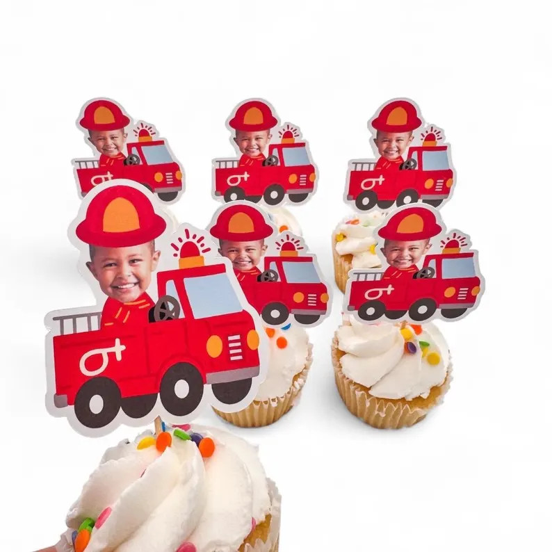 Firefighter Toppers | Cupcake Toppers | Photo Head | First Birthday | Cupcake Toppers | Theme | B... | Etsy (Global)
